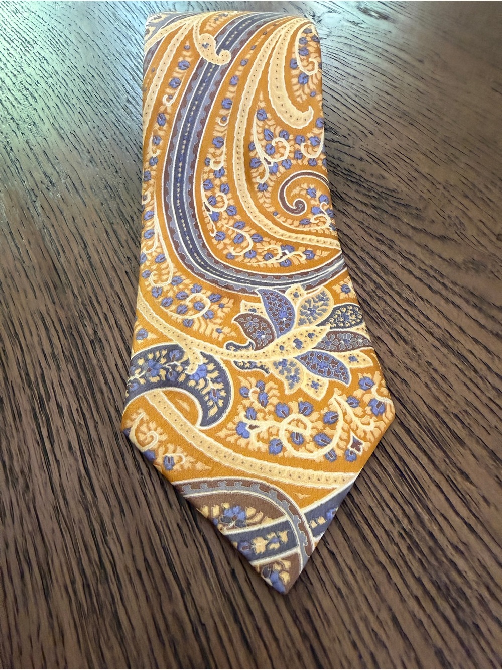 Brioni Silk Tie Gold Yellow Blue Paisley Floral Pattern Handmade Italy
